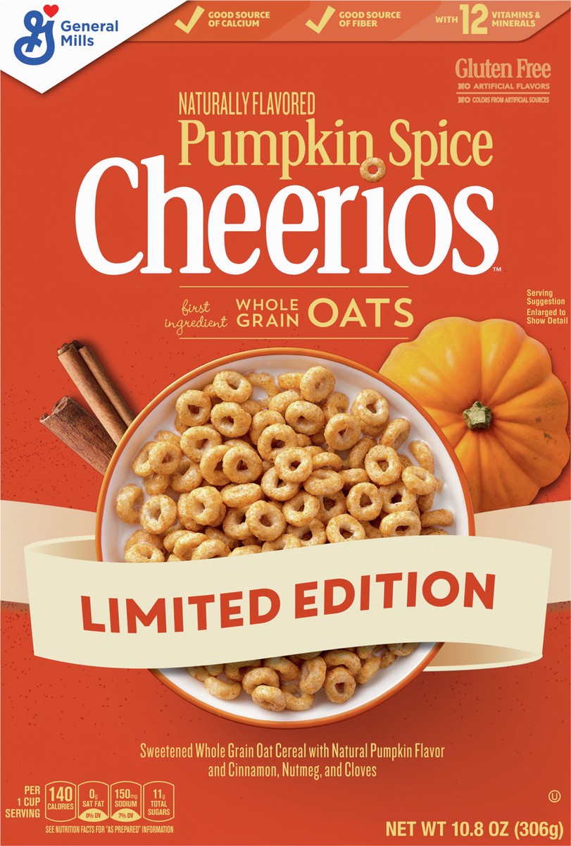 slide 11 of 13, Cheerios Pumpkin Spice Cheerios, Gluten Free Breakfast Cereal, 10.8 OZ, 10.8 oz