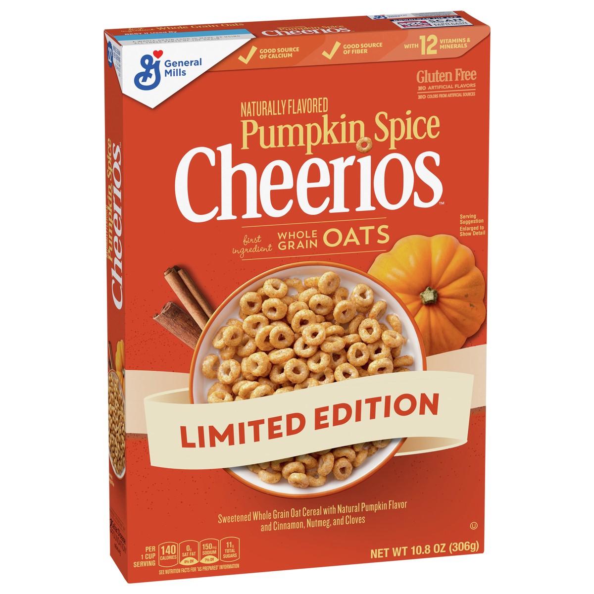 slide 13 of 13, Cheerios Pumpkin Spice Cheerios, Gluten Free Breakfast Cereal, 10.8 OZ, 10.8 oz