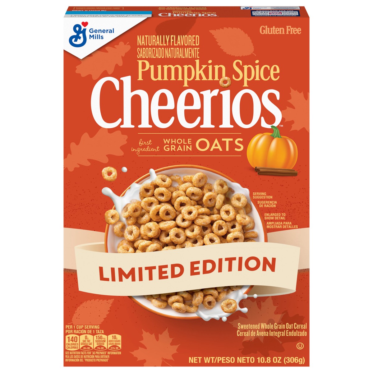 slide 1 of 13, Cheerios Pumpkin Spice Cheerios, Gluten Free Breakfast Cereal, 10.8 OZ, 10.8 oz