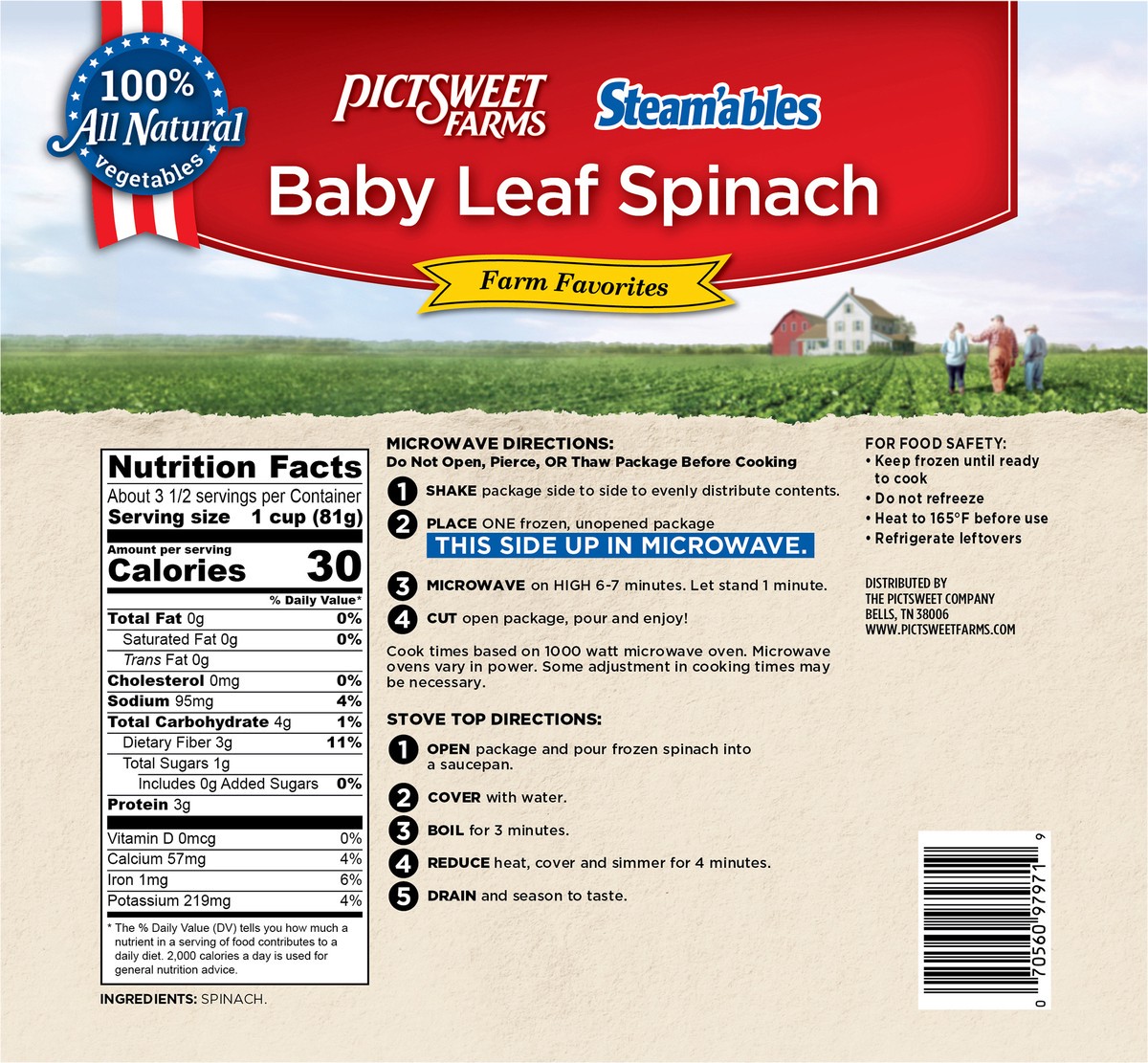 slide 3 of 3, PictSweet Baby Leaf Spinach, 10 oz