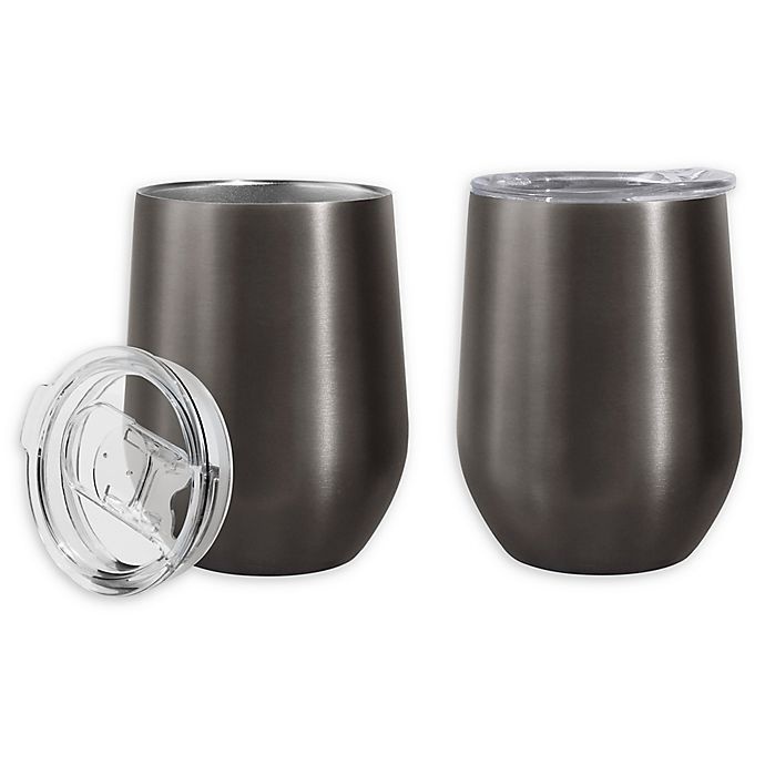 slide 1 of 3, Oggi Cheers Stainless Steel Wine Tumblers - Slate, 2 ct