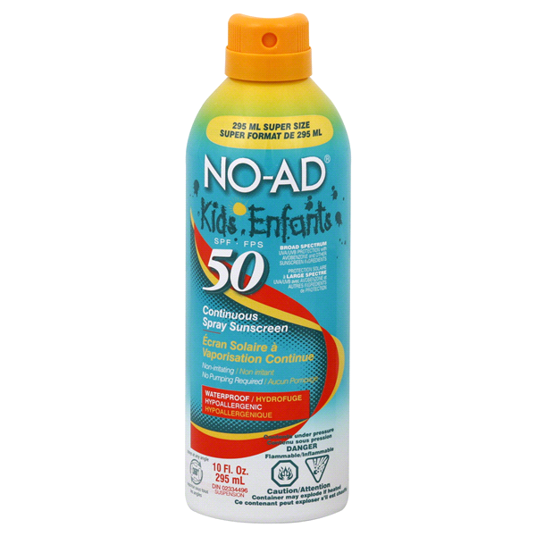 slide 1 of 1, NO-AD Kids Continuous Spray Sunscreen SPF 50, 10 oz