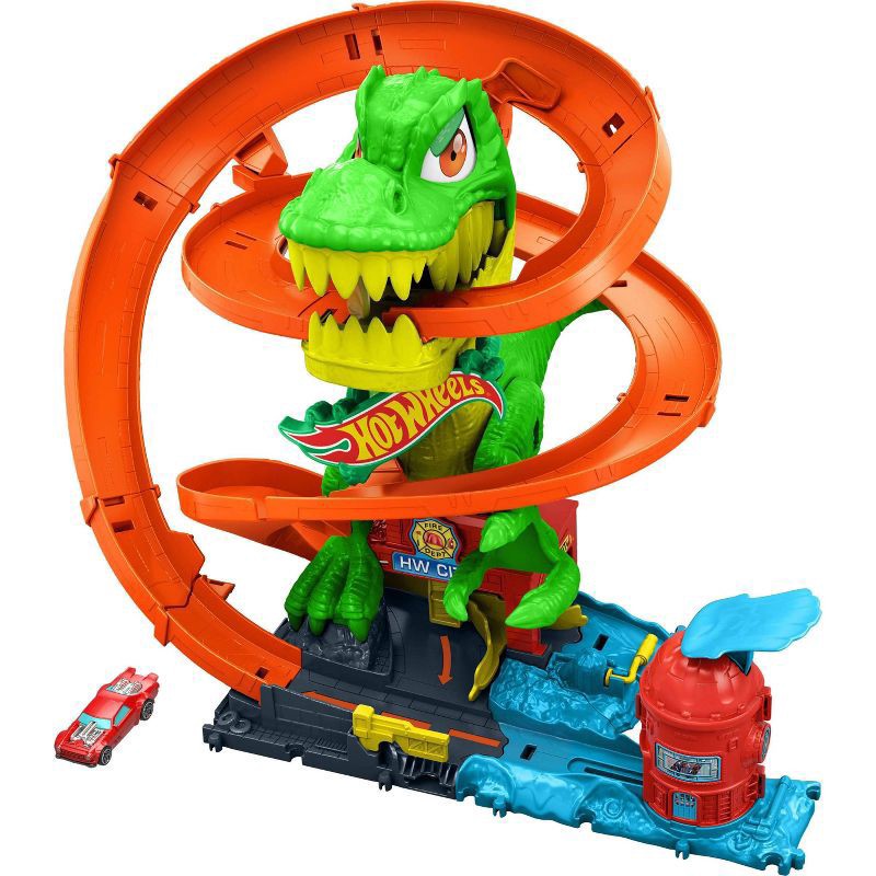 slide 1 of 6, Hot Wheels Jurassic World T-Rex vs Fire Station Playset, 1 ct