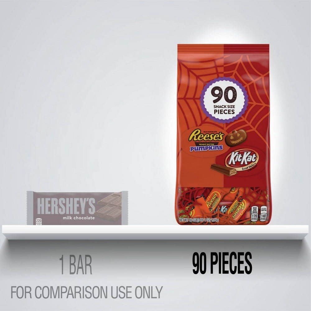 slide 4 of 6, Hershey's REESE'S and KIT KAT Milk Chocolate Assortment Snack Size Candy, Halloween, 49 oz, Bulk Bag (90 Pieces), 90 ct