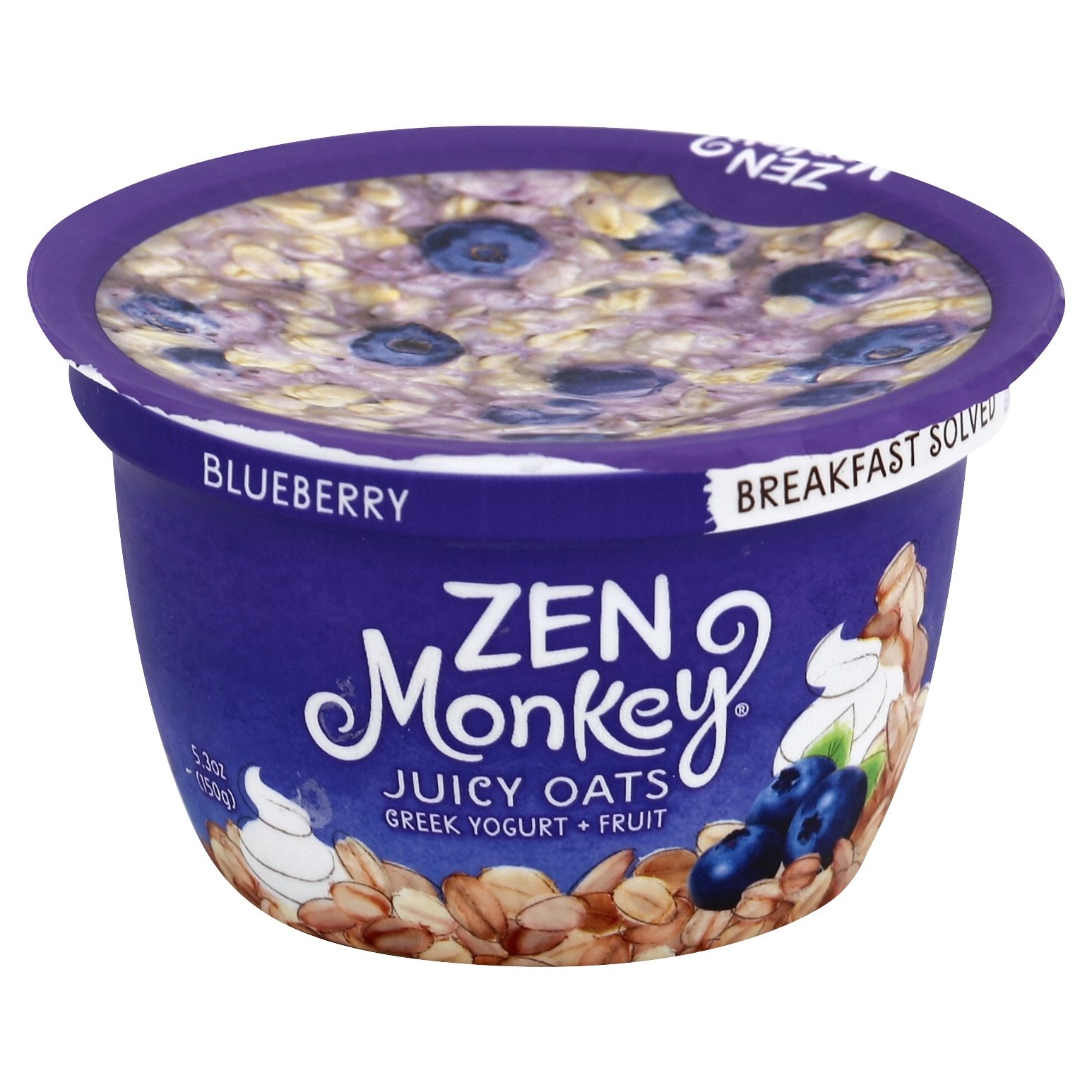slide 1 of 4, Zen Monkey Greek Yogurt Juicy Oats Blueberry, 5.3 oz