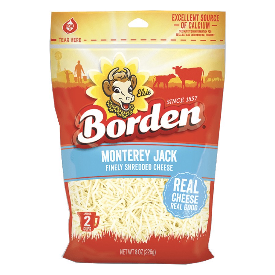 slide 1 of 1, Borden Finely Shredded Monterrey Jack Cheese, 8 oz