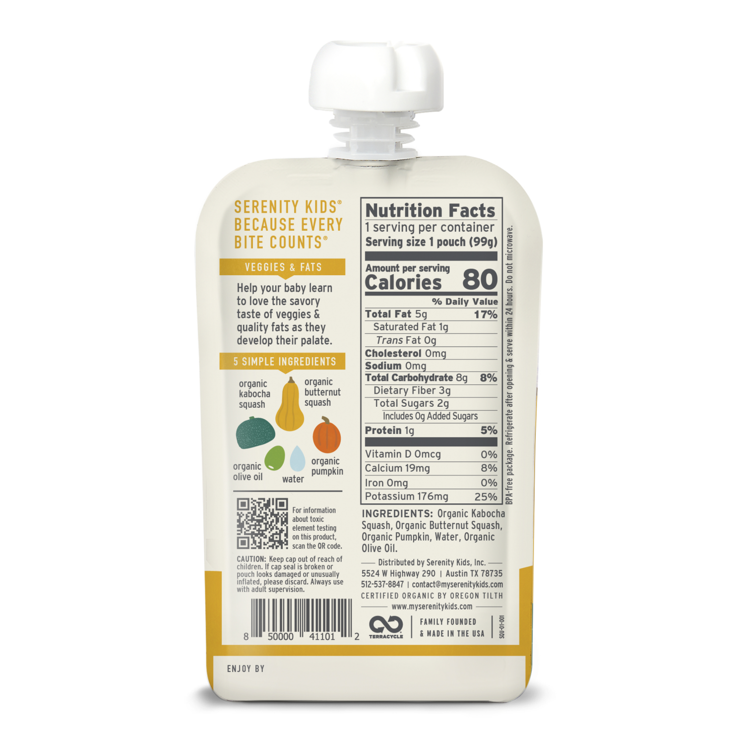 slide 2 of 8, Serenity Kids Organic Squashes with Organic Olive Oil Baby Food Pouch - 3.5oz, 3.5 oz