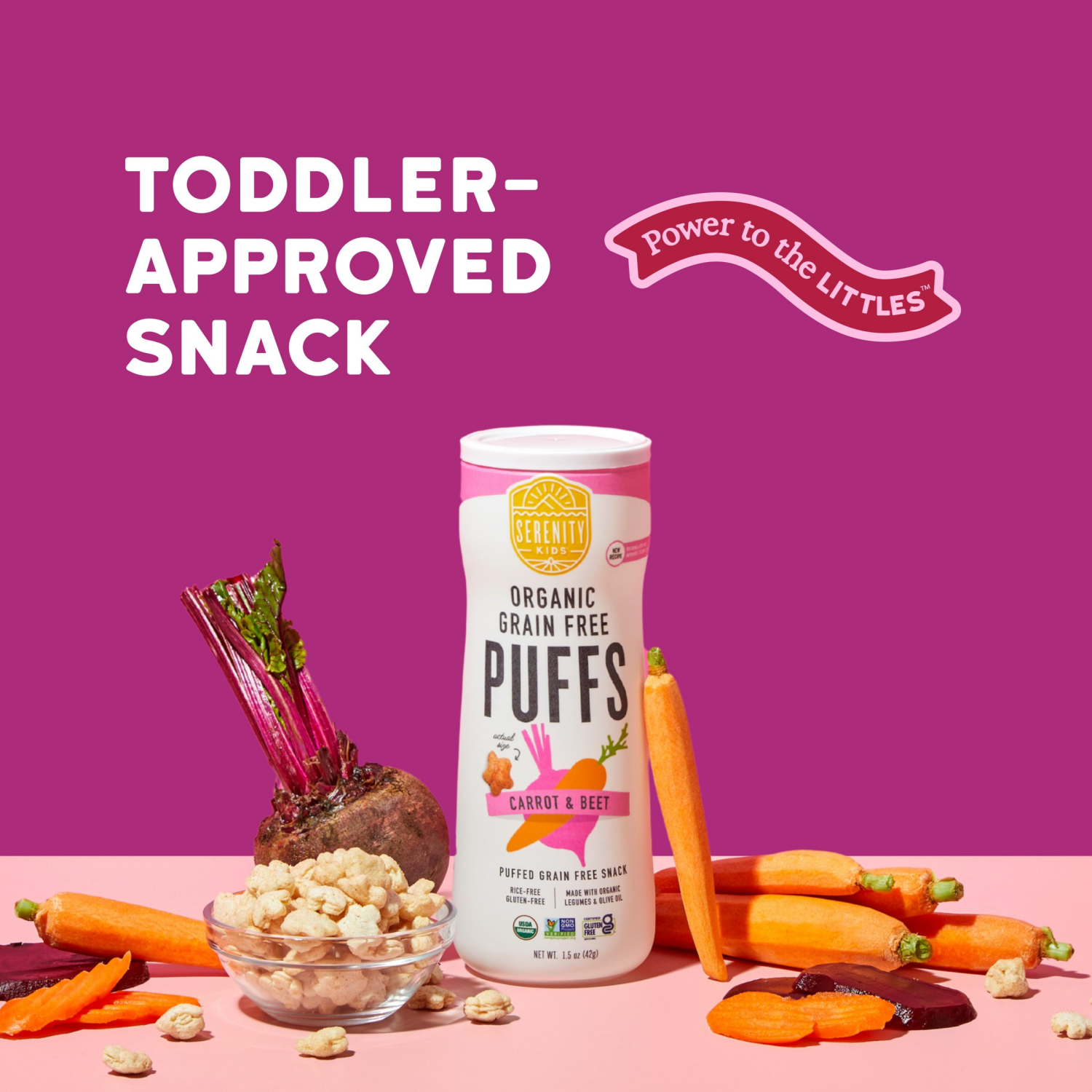 slide 5 of 8, Serenity Kids Grain Free Puffs, Carrot & Beet, 1.5oz, 1.5 oz