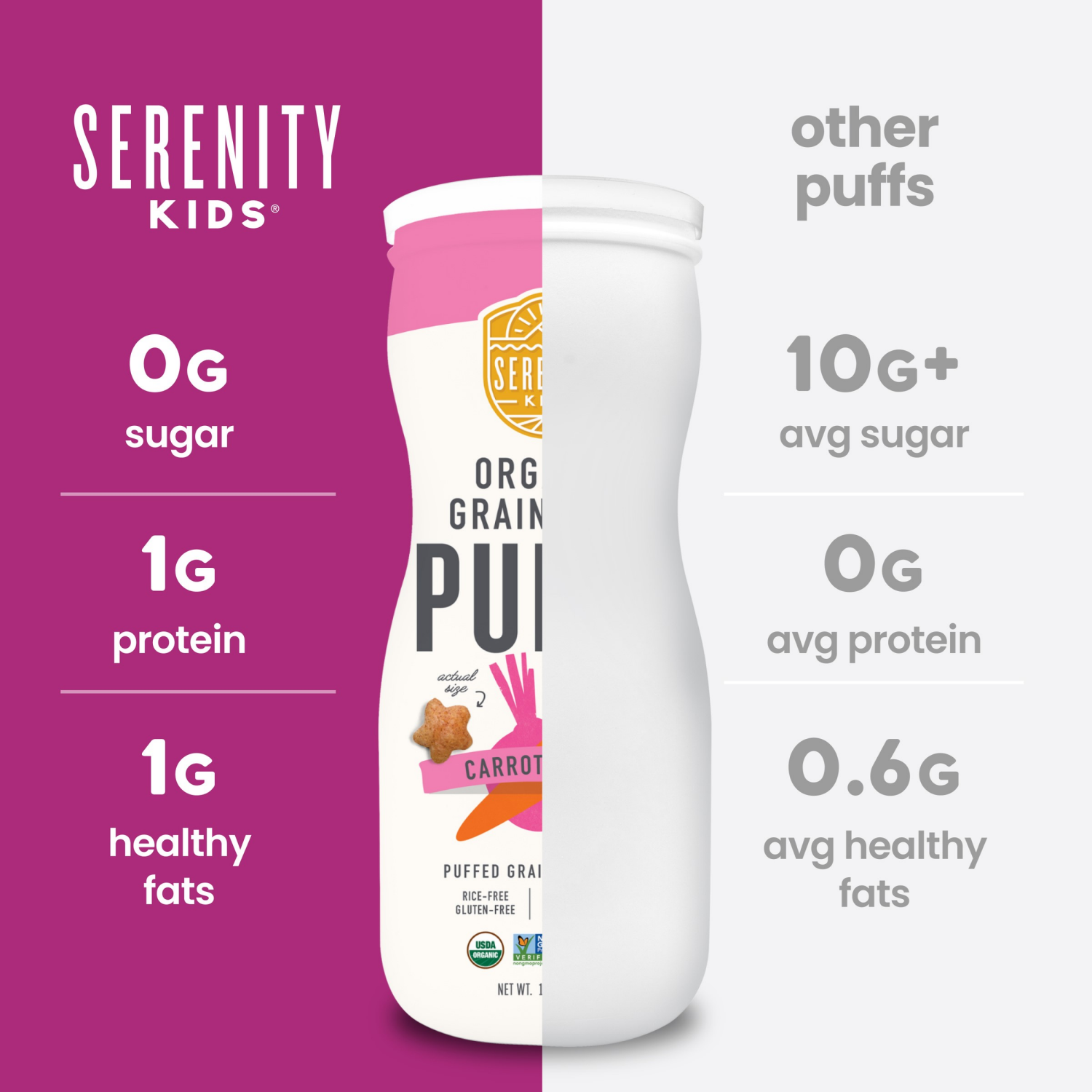 slide 7 of 8, Serenity Kids Grain Free Puffs, Carrot & Beet, 1.5oz, 1.5 oz