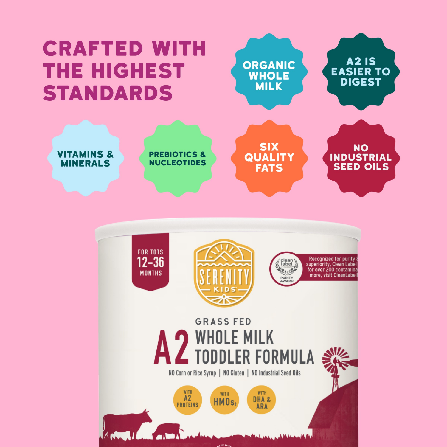 slide 6 of 8, Serenity Kids Toddler Formula, Milk-Based Powder, Whole Milk, Grass Fed, 12-36 Months, 21 oz