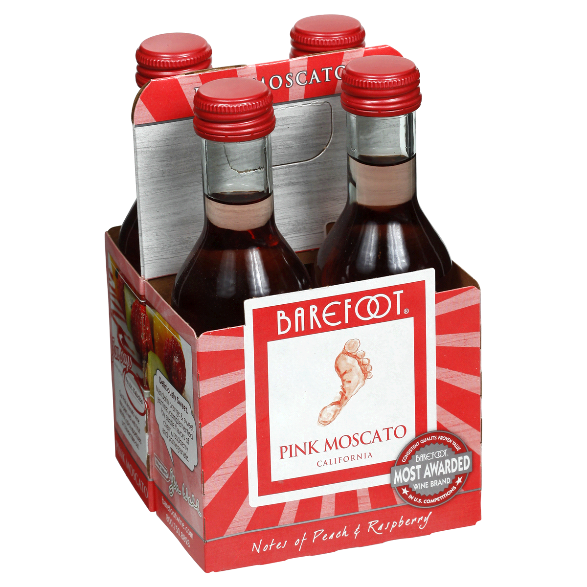 slide 3 of 6, Barefoot Pink Moscato, 4 ct; 187 ml