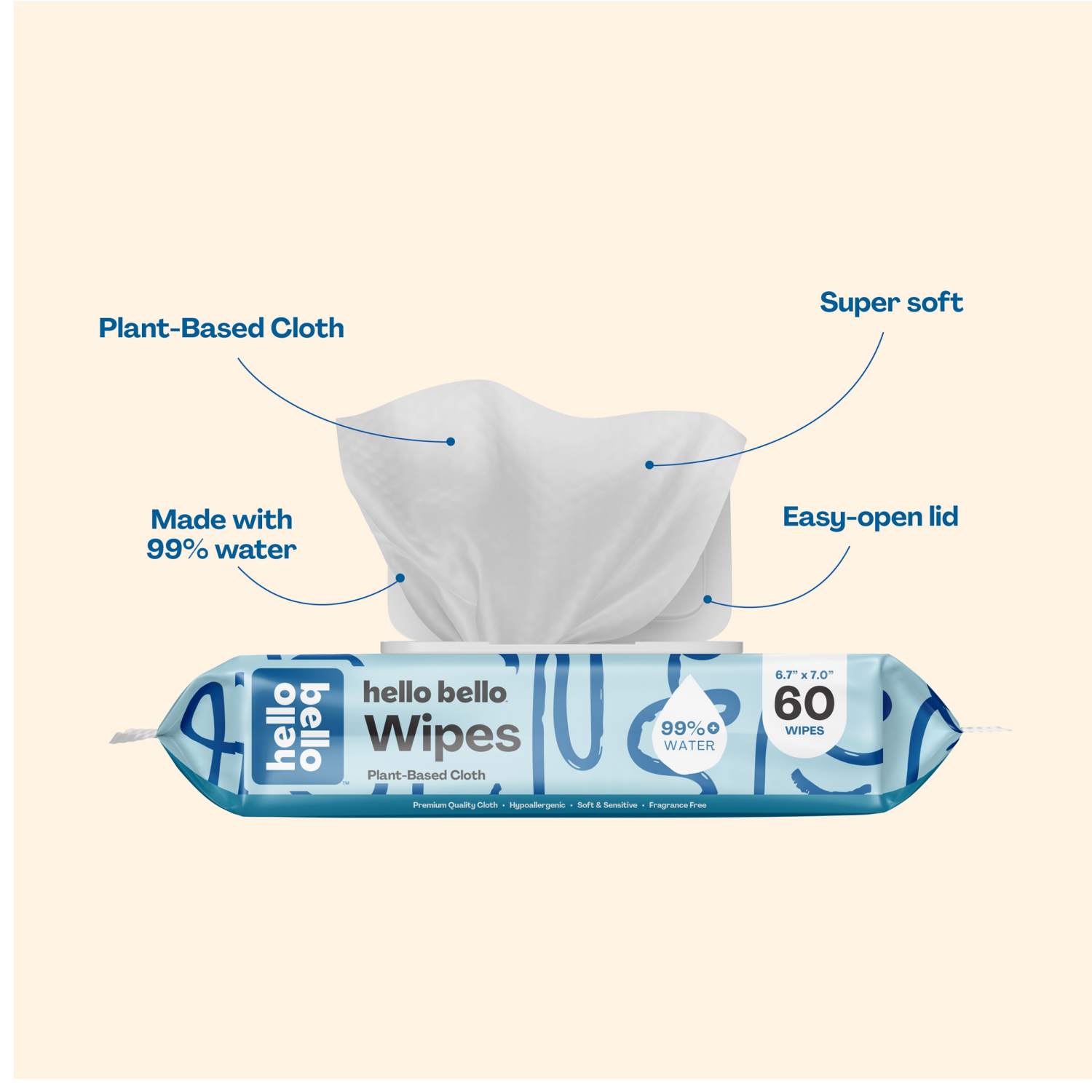 slide 4 of 7, Hello Bello Premium Wipes 60 Each, 60 ct