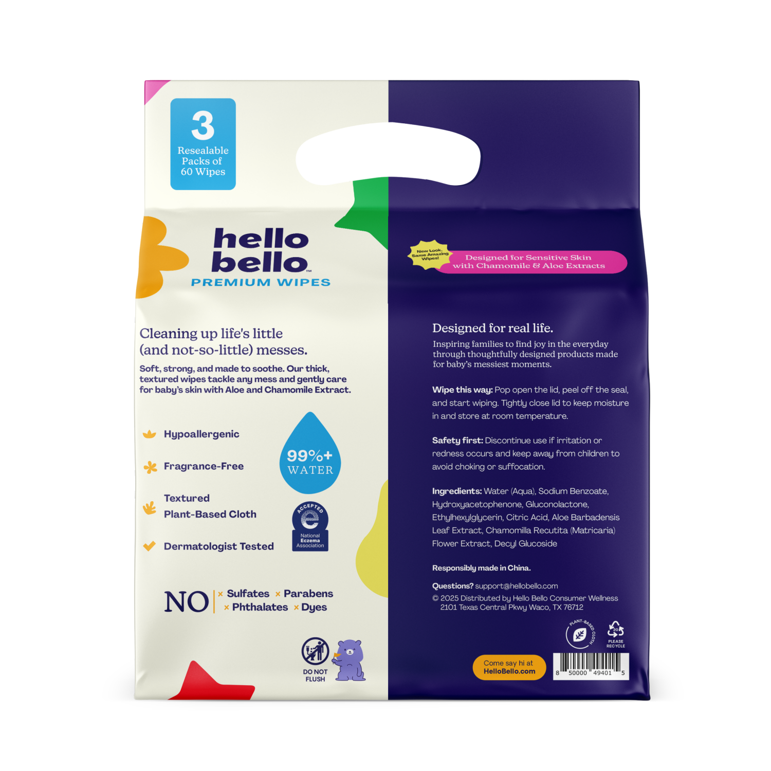slide 8 of 8, Hello Bello Premium Wipes 3 - 60 Wipe Packs, 3 ct