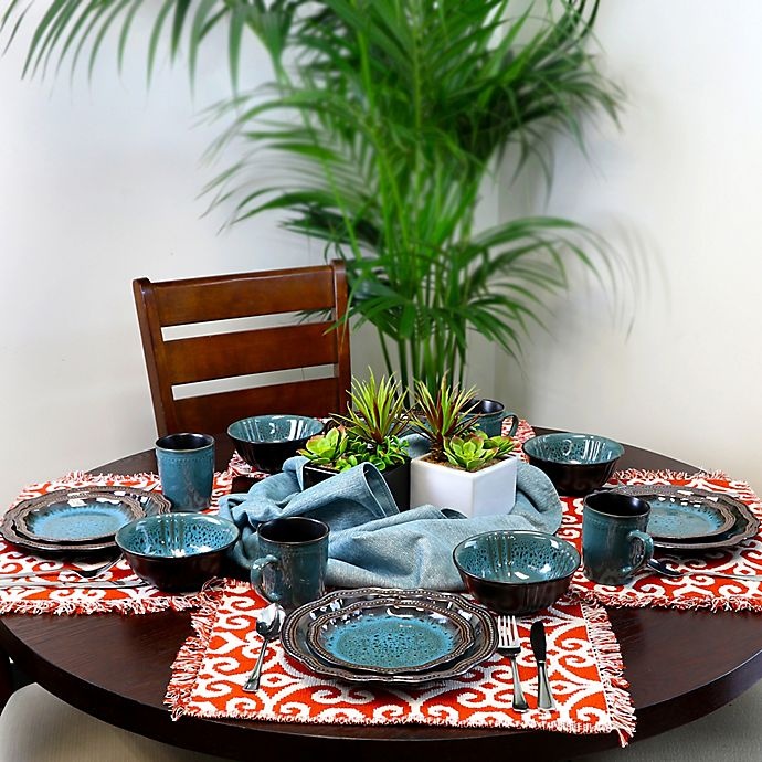 slide 2 of 10, Elama Scabiosa Dinnerware Set - Aqua, 16 ct