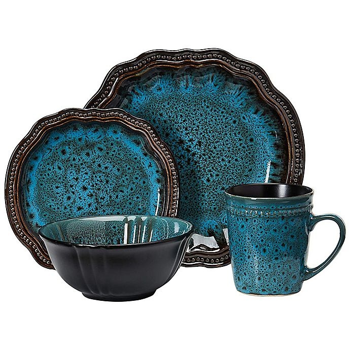 slide 4 of 10, Elama Scabiosa Dinnerware Set - Aqua, 16 ct