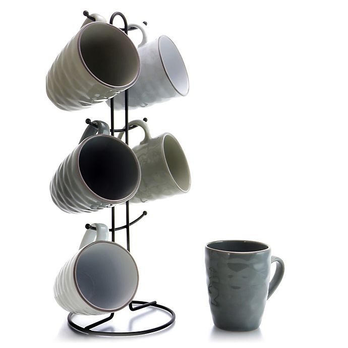 slide 2 of 9, Elama Midnight Glow Mug Set with Rack, 7 ct