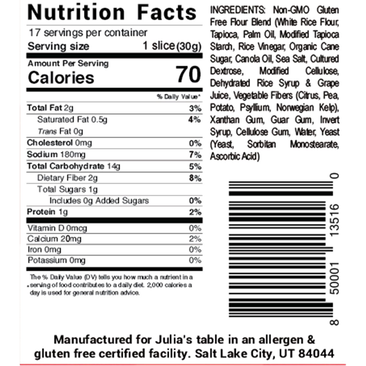 slide 5 of 5, Julia's Gluten Free Soft White Table Bread, 24 oz