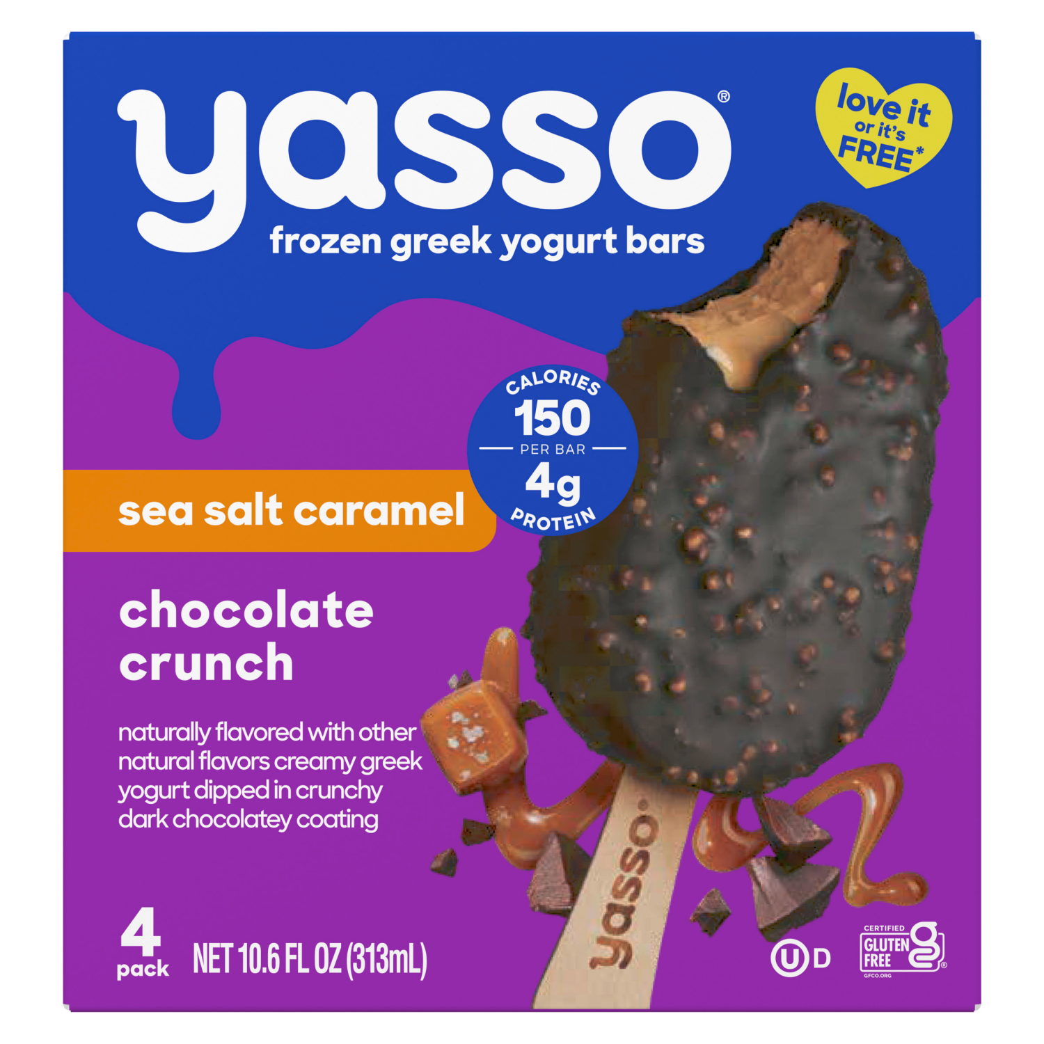 slide 6 of 8, Yasso Yasso Frozen Greek Yogurt Bars Sea Salt Caramel Chocolate Crunch Bars 2.65fl oz bars, 4 ct