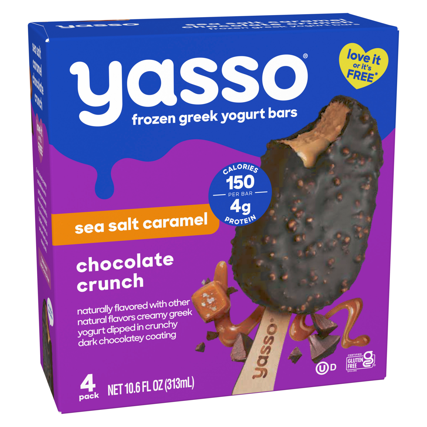 slide 8 of 8, Yasso Yasso Frozen Greek Yogurt Bars Sea Salt Caramel Chocolate Crunch Bars 2.65fl oz bars, 4 ct