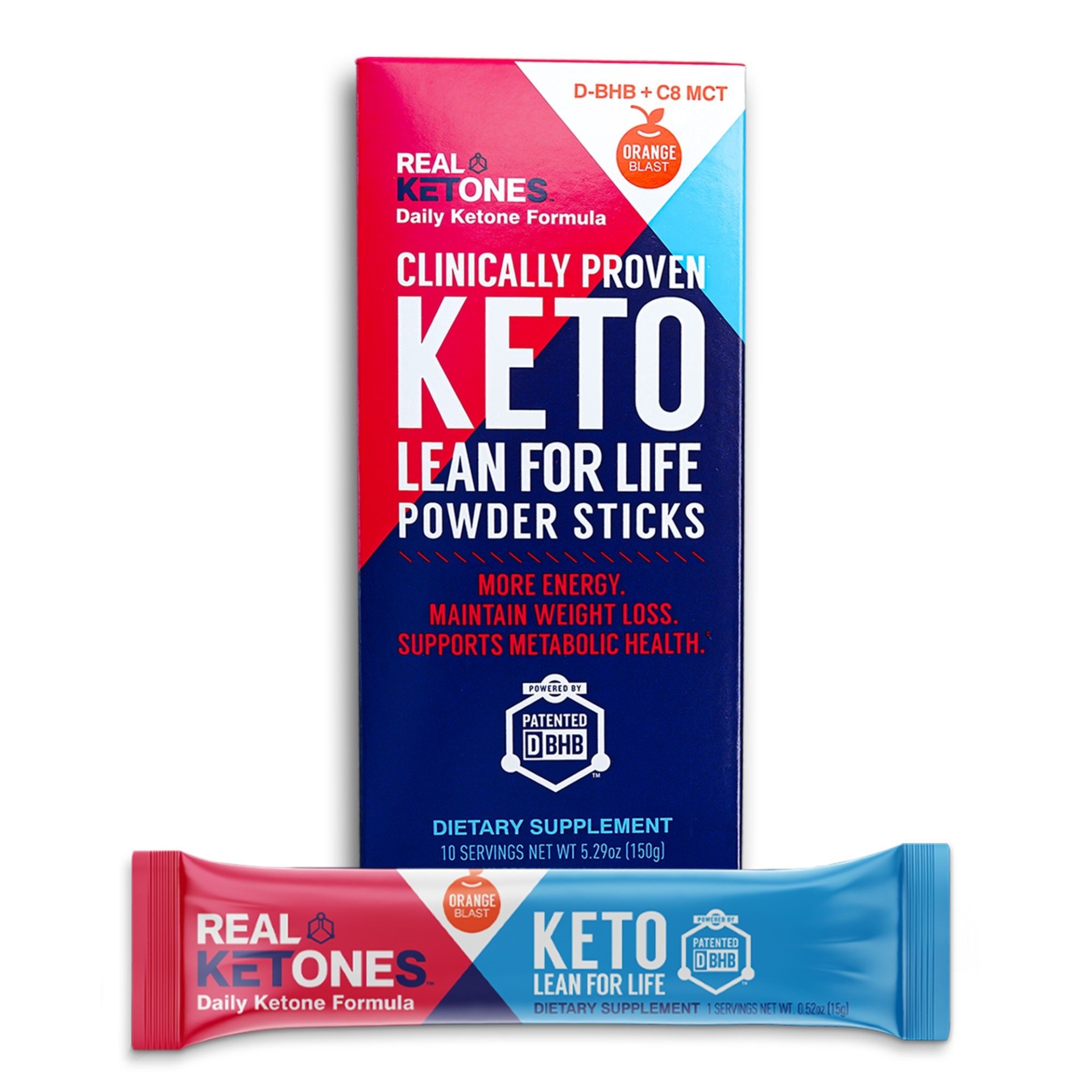 slide 1 of 5, New Brand Real Ketones Keto Lean for Life Powder Sticks, Orange Blast, 10 ct