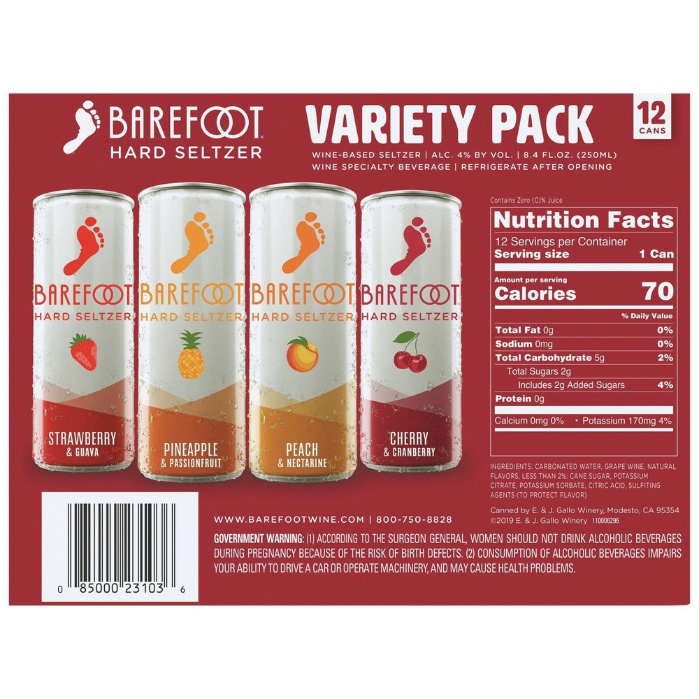 slide 2 of 2, Barefoot Hard Seltzer Variety Pack 12 250ml Cans, 250 ml