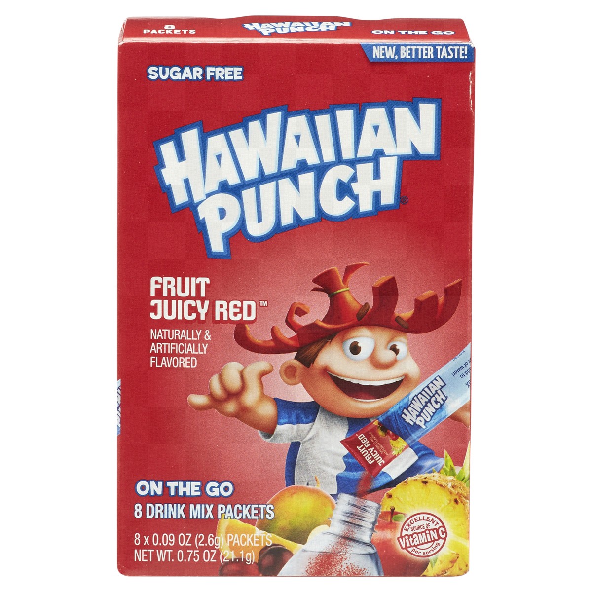 slide 1 of 2, Hawaiian Punch Sugar Free On The Go Fruit Juicy Red Drink Mix Packets 8 ea, 1 ct