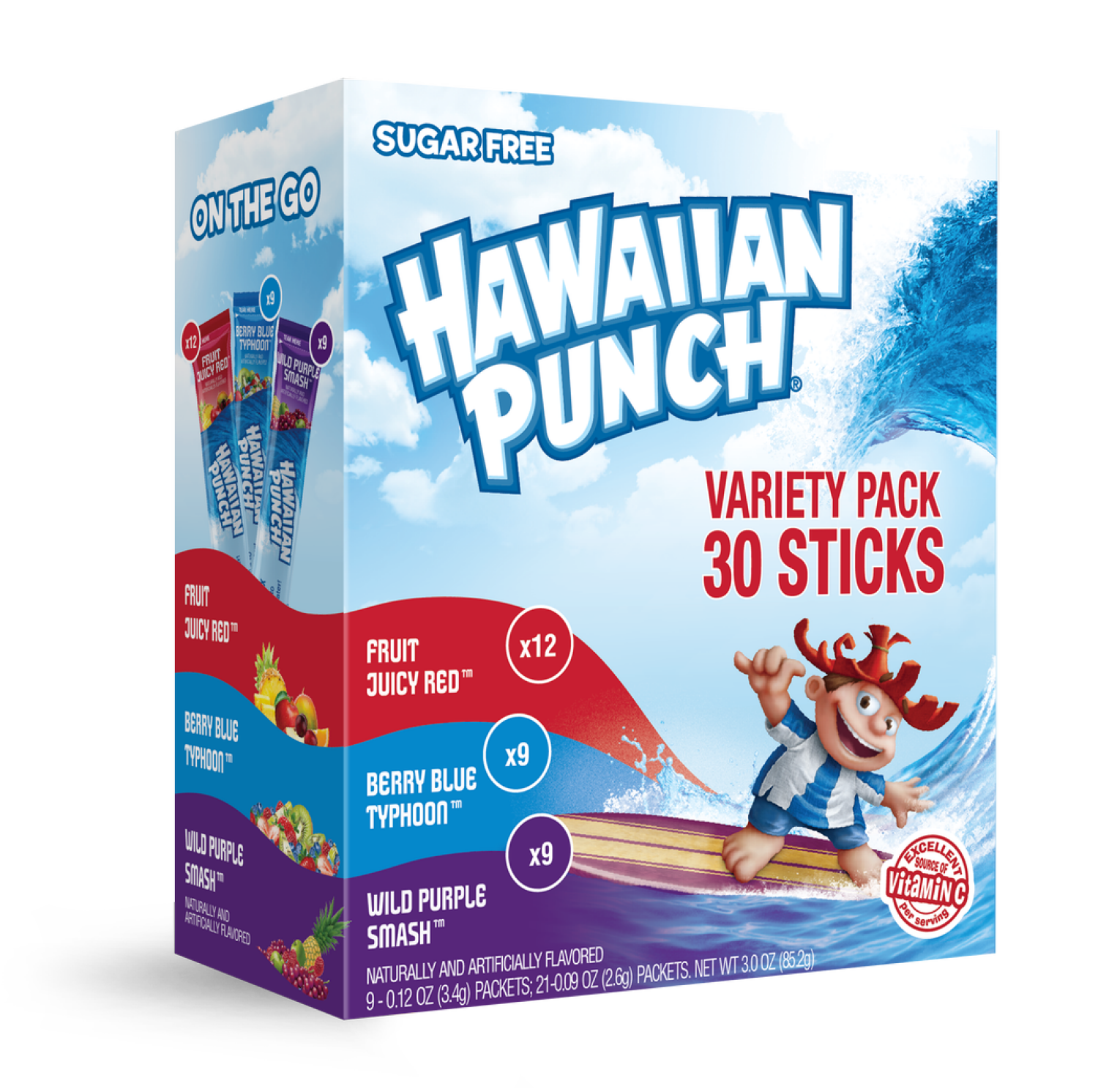 slide 1 of 2, Stur Hawaiian Punch Sugar Free Drink Mix Sticks Variety Pack - 30 ct, 30 ct