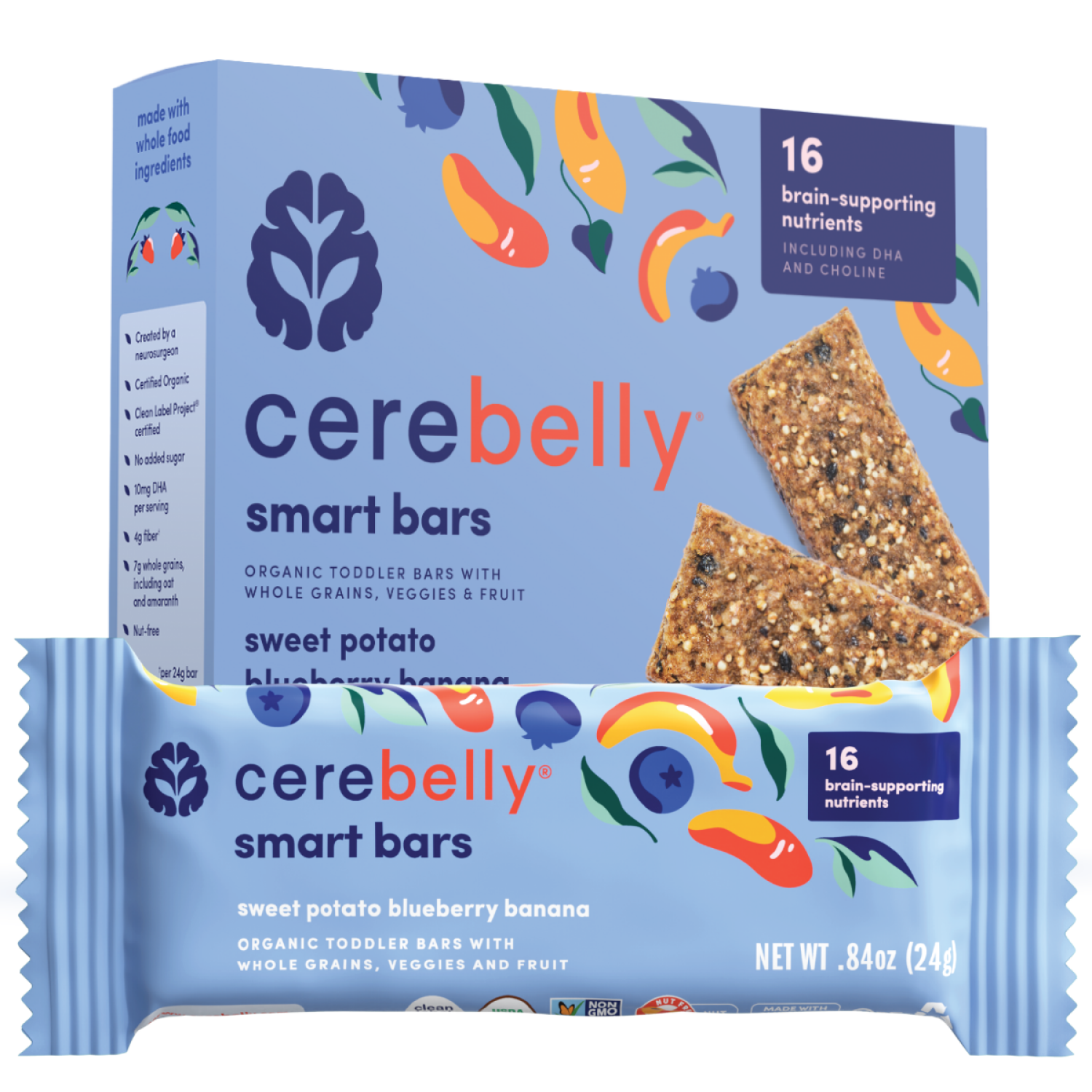 slide 2 of 8, Cerebelly Organic Blueberry Banana Sweet Potato Bars, 5ct, 5 ct
