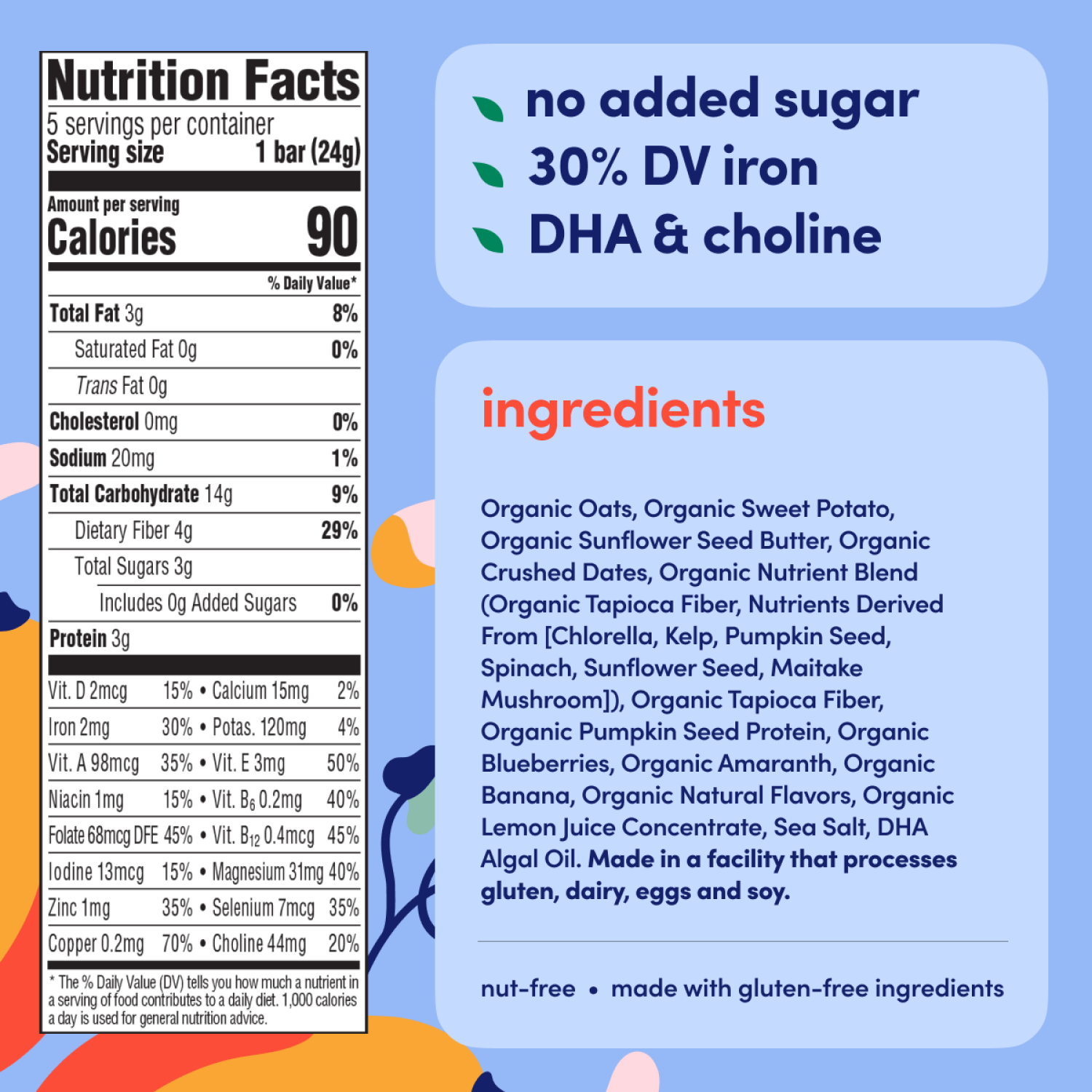 slide 8 of 8, Cerebelly Organic Blueberry Banana Sweet Potato Bars, 5ct, 5 ct