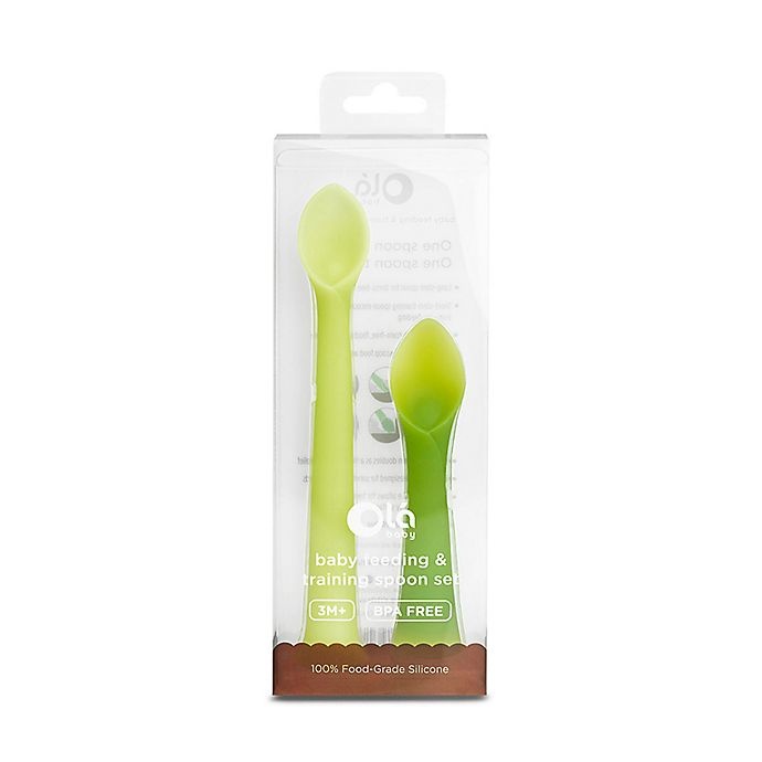 slide 2 of 5, Olababy Feeding and Training Spoon Set - Green, 2 ct