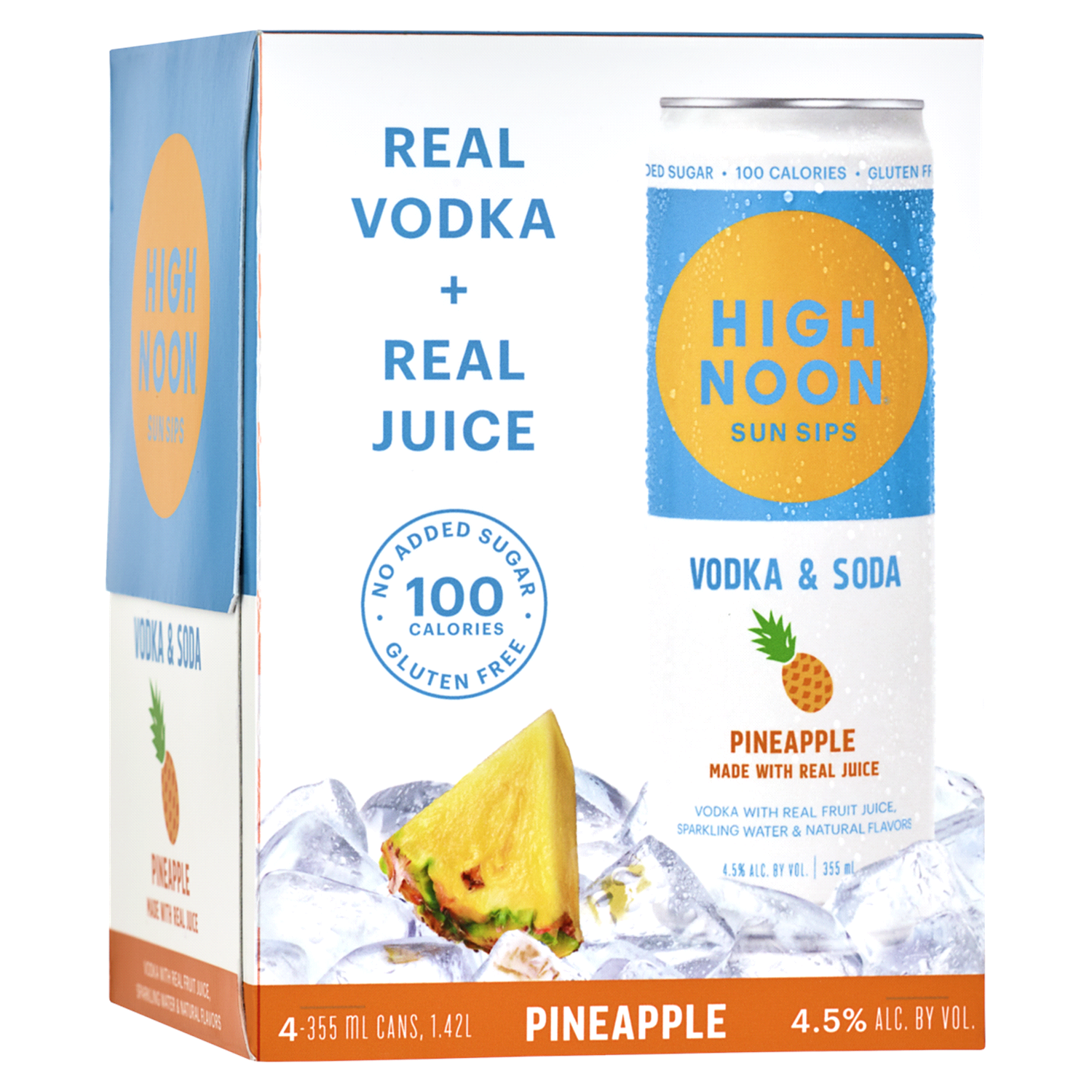 slide 1 of 1, High Noon Pineapple Vodka Hard Seltzer 355ml Can 4pk, 4 ct; 12 oz