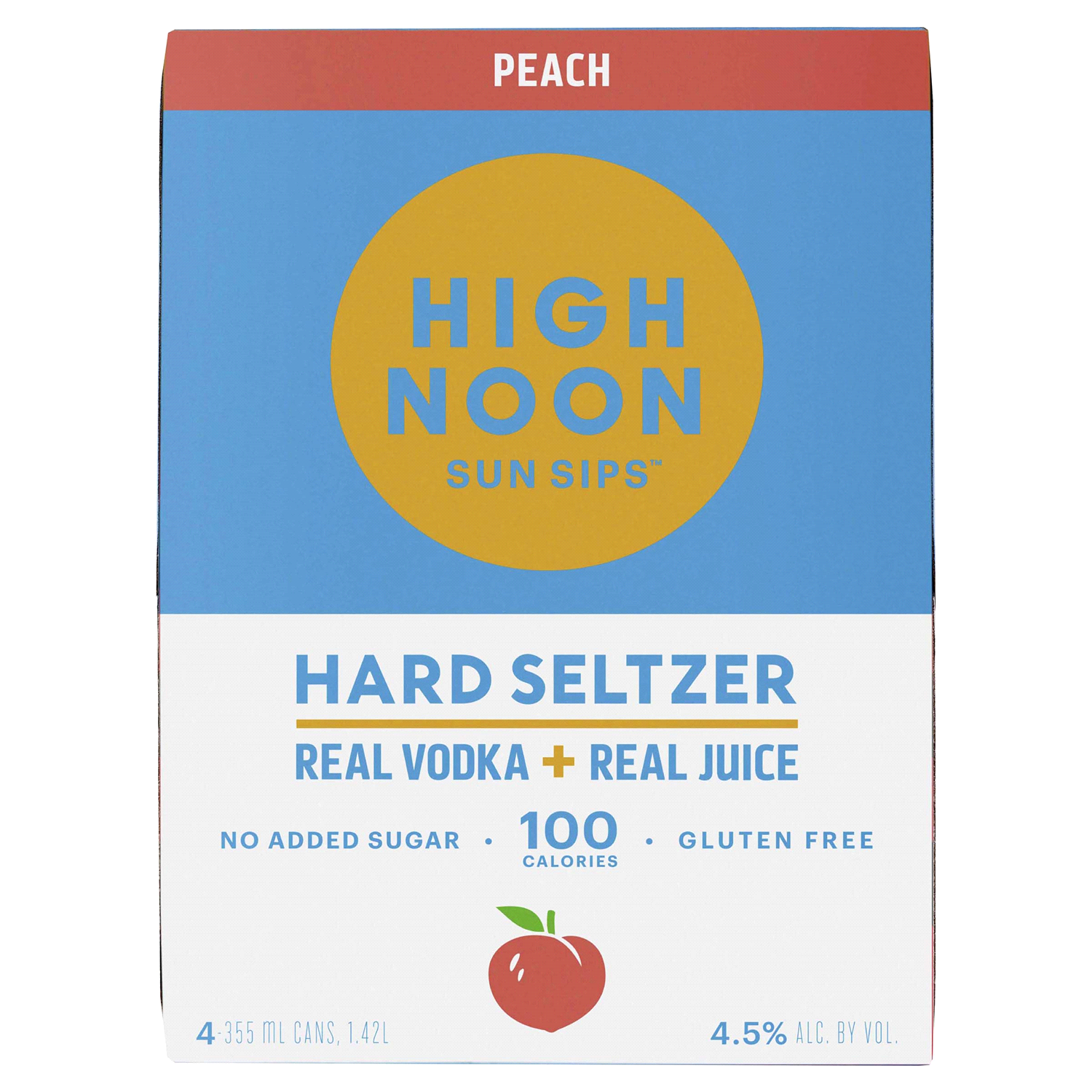 slide 1 of 1, High Noon Peach Vodka Hard Seltzer 355ml Can 4pk, 4 ct; 12 oz