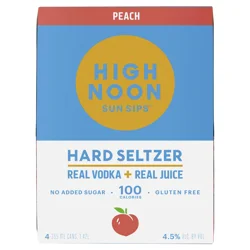 High Noon Peach Vodka Hard Seltzer 355ml Can 4pk