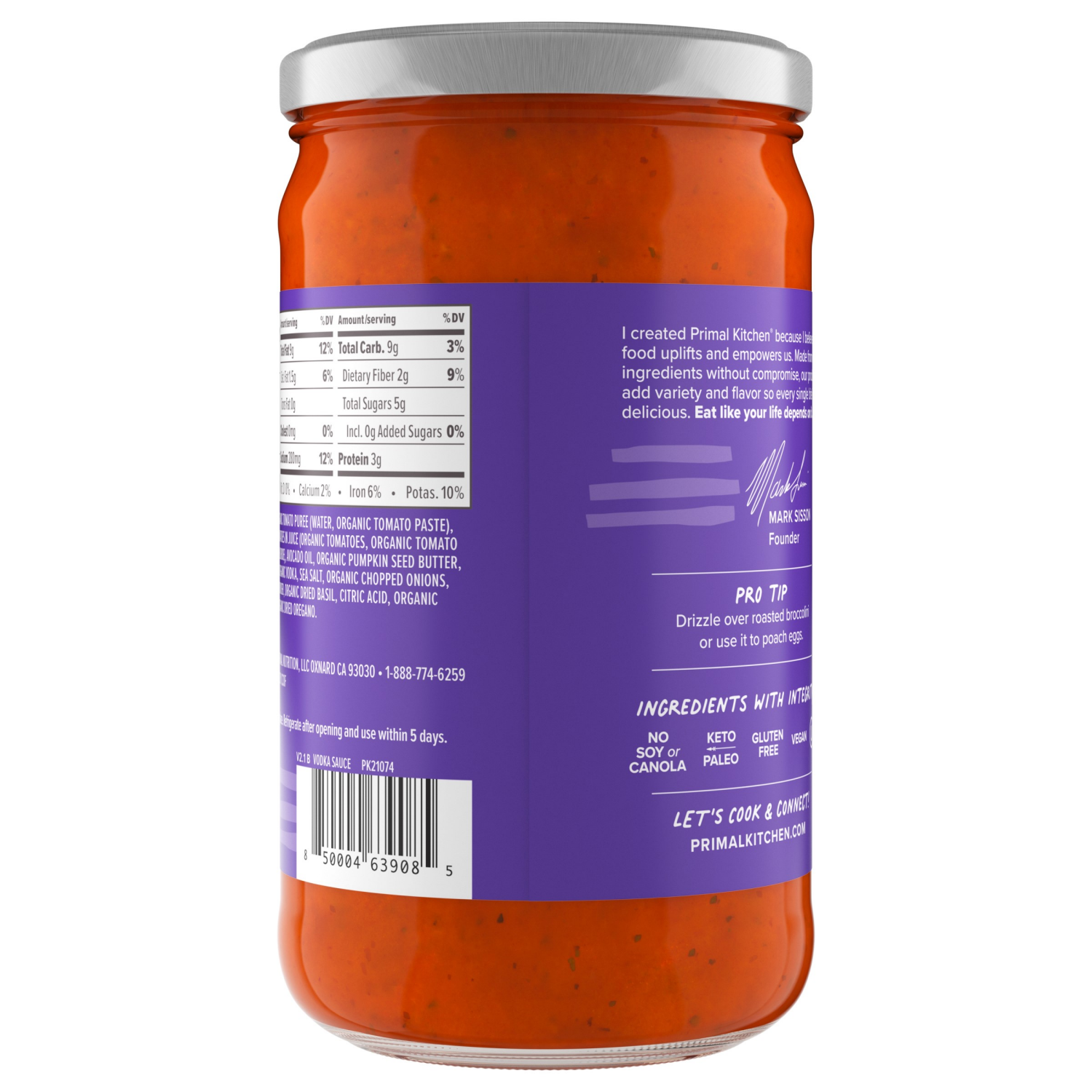 slide 2 of 5, Primal Kitchen No Dairy Vodka Sauce 23.5 oz, 23.5 oz