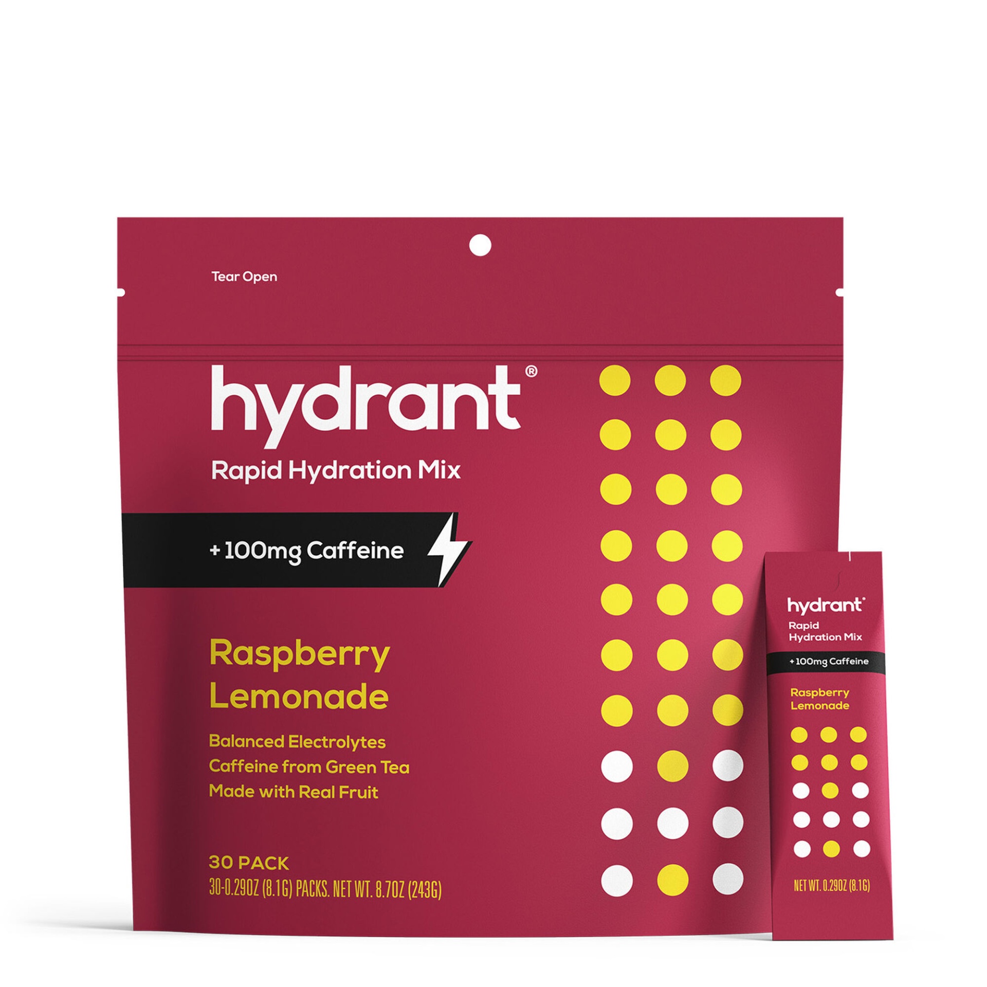 slide 1 of 1, Hydrant Rapid Hydration Drink Mix + Caffeine - Raspberry Lemonade, 30 ct