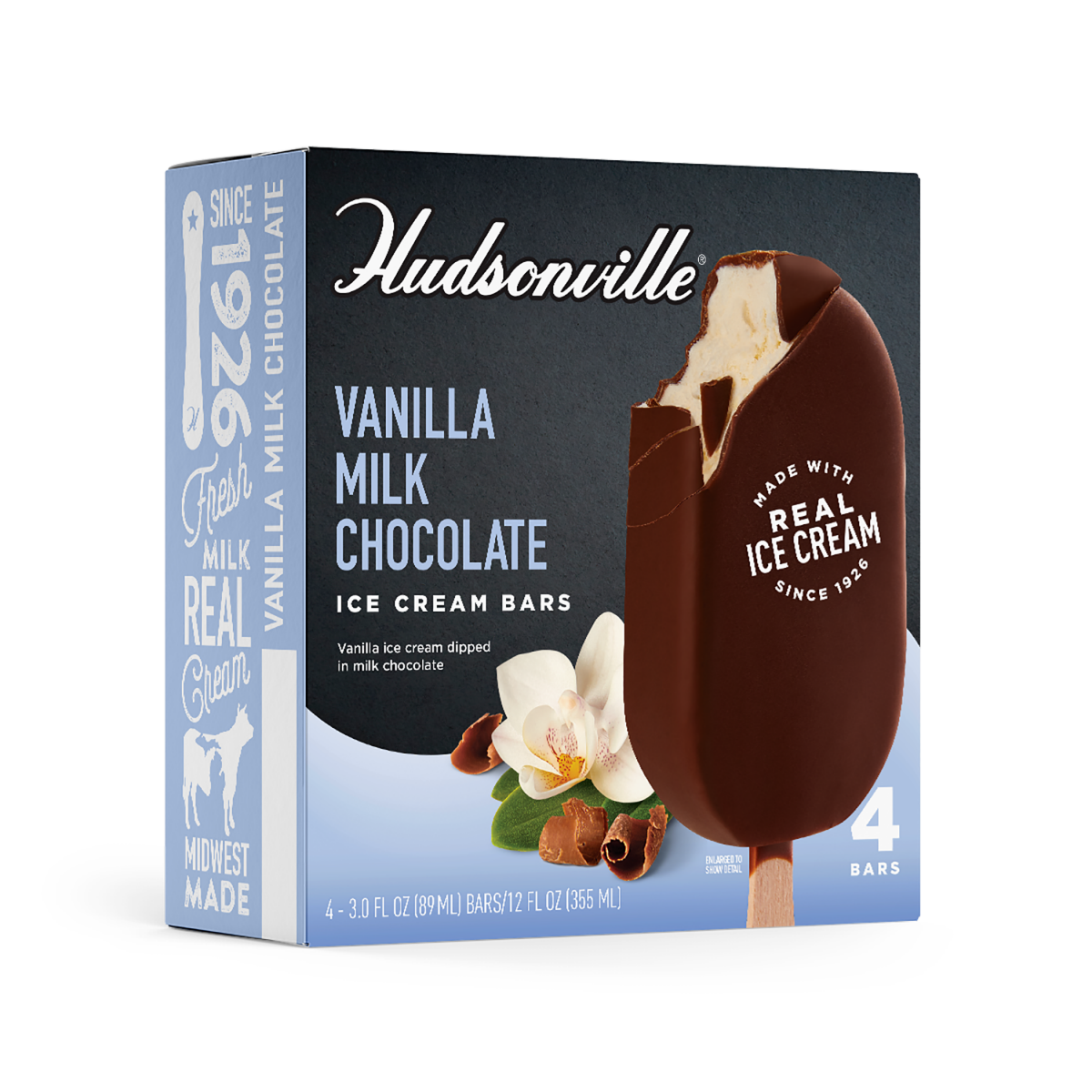 slide 2 of 4, Hudsonville Vanilla Milk Chocolate Ice Cream Bars 4 ea, 12 oz