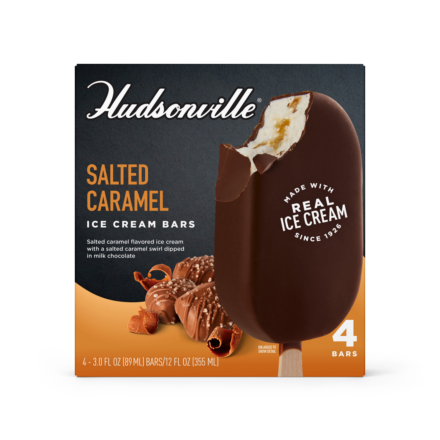 slide 1 of 4, Hudsonville Salted Caramel Ice Cream Bars 4 - 3.0 fl oz Bars, 4 ct