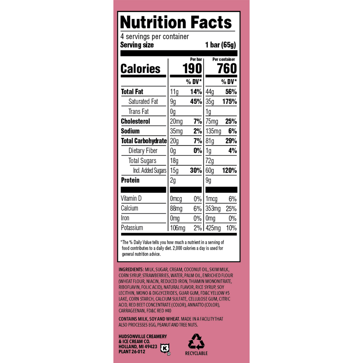 slide 2 of 4, Hudsonville Strawberry Shortcake Ice Cream Bars 4 - 3.0 fl oz Bars, 12 oz