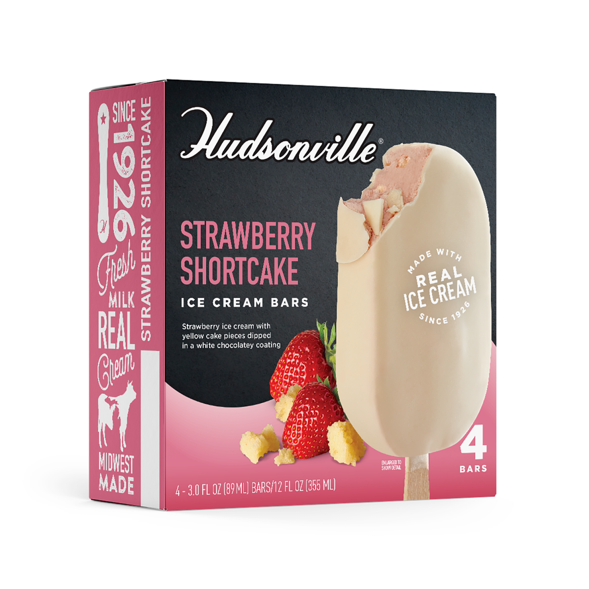 slide 4 of 4, Hudsonville Strawberry Shortcake Ice Cream Bars 4 - 3.0 fl oz Bars, 12 oz