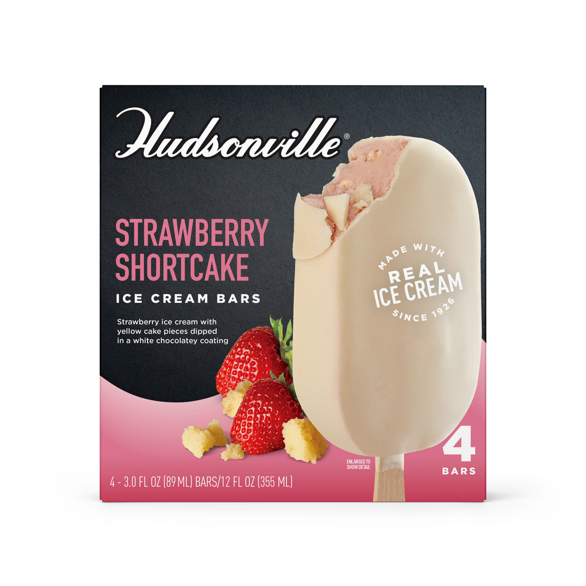 slide 1 of 4, Hudsonville Strawberry Shortcake Ice Cream Bars 4 - 3.0 fl oz Bars, 12 oz