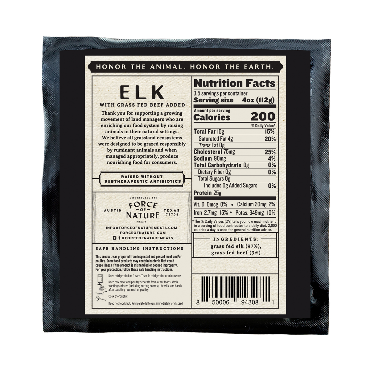 slide 2 of 2, Force Of Nature 100% Grass Fed Ground Elk, 14 oz