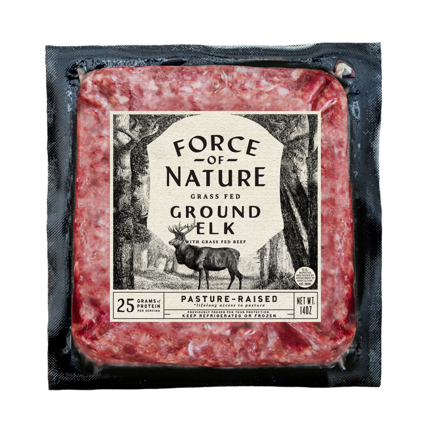 slide 1 of 2, Force Of Nature 100% Grass Fed Ground Elk, 14 oz
