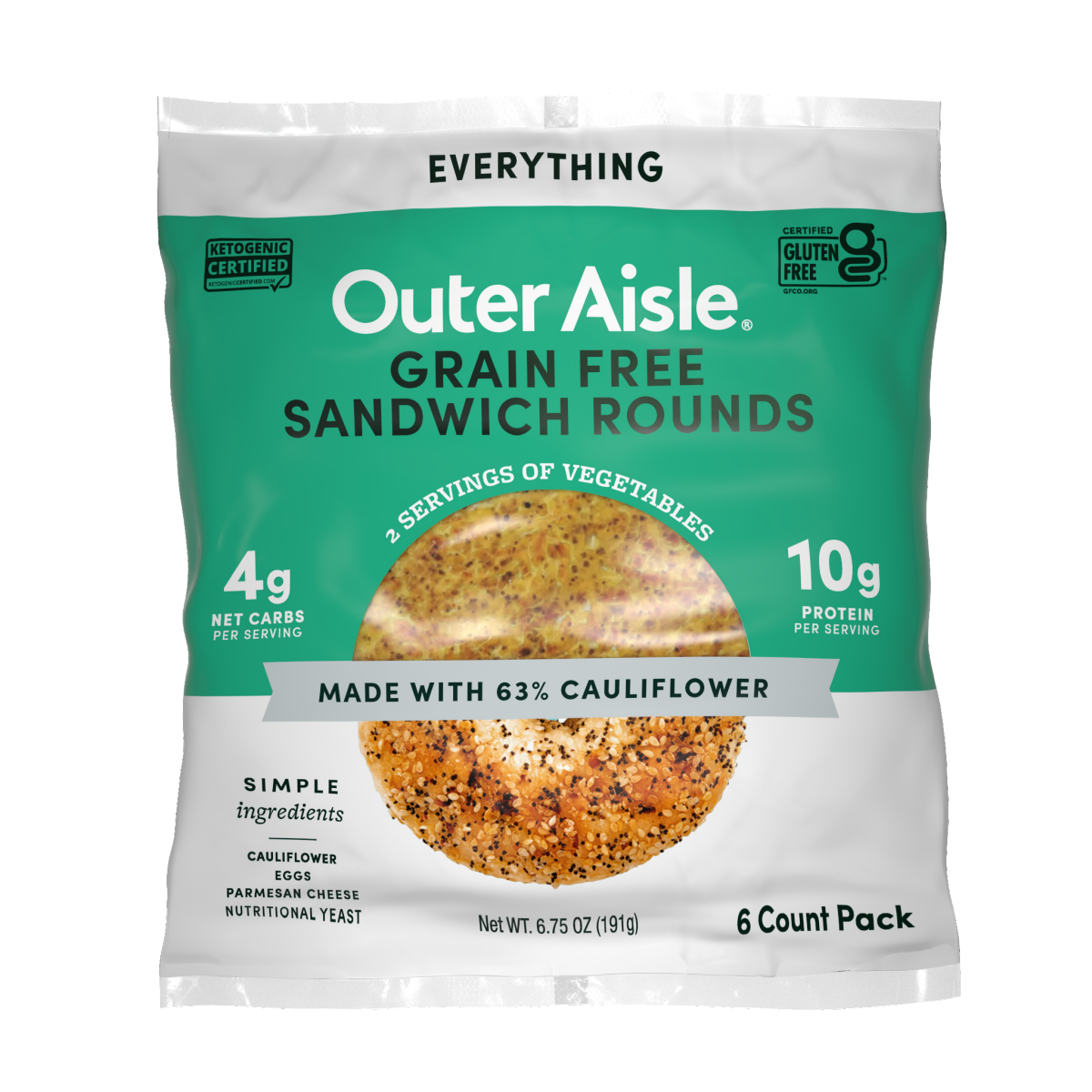 slide 1 of 5, Outer Aisle Grain Free Sandwich Rounds Everything, 6 ct; 6.75 oz