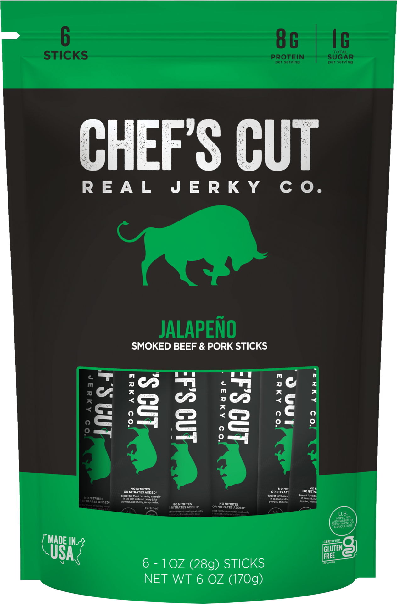 slide 1 of 2, CHEFS CUT Chef's Cut Jalapeno 6ct 1oz Sticks Pouch, 6 ct; 1 oz