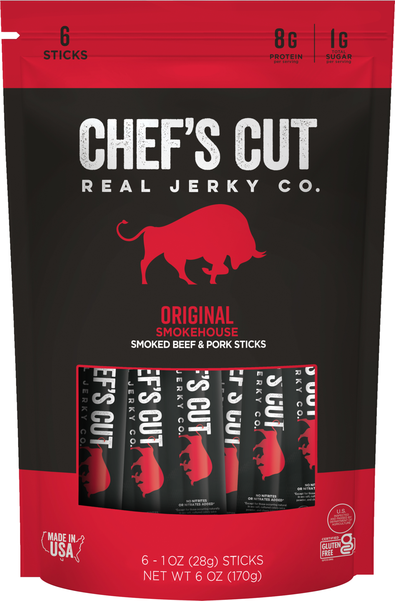 slide 1 of 2, CHEFS CUT Chef's Cut Original 6ct 1oz Sticks Pouch, 6 ct; 1 oz