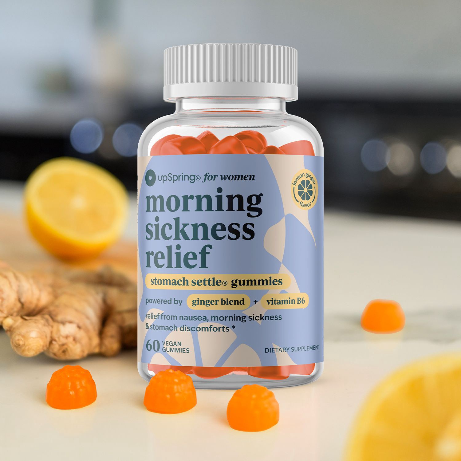 slide 3 of 4, NON BRAND Upspring Stomach Settle Morning Sickness Gummies Lemon, 60 Ct, 60 ct