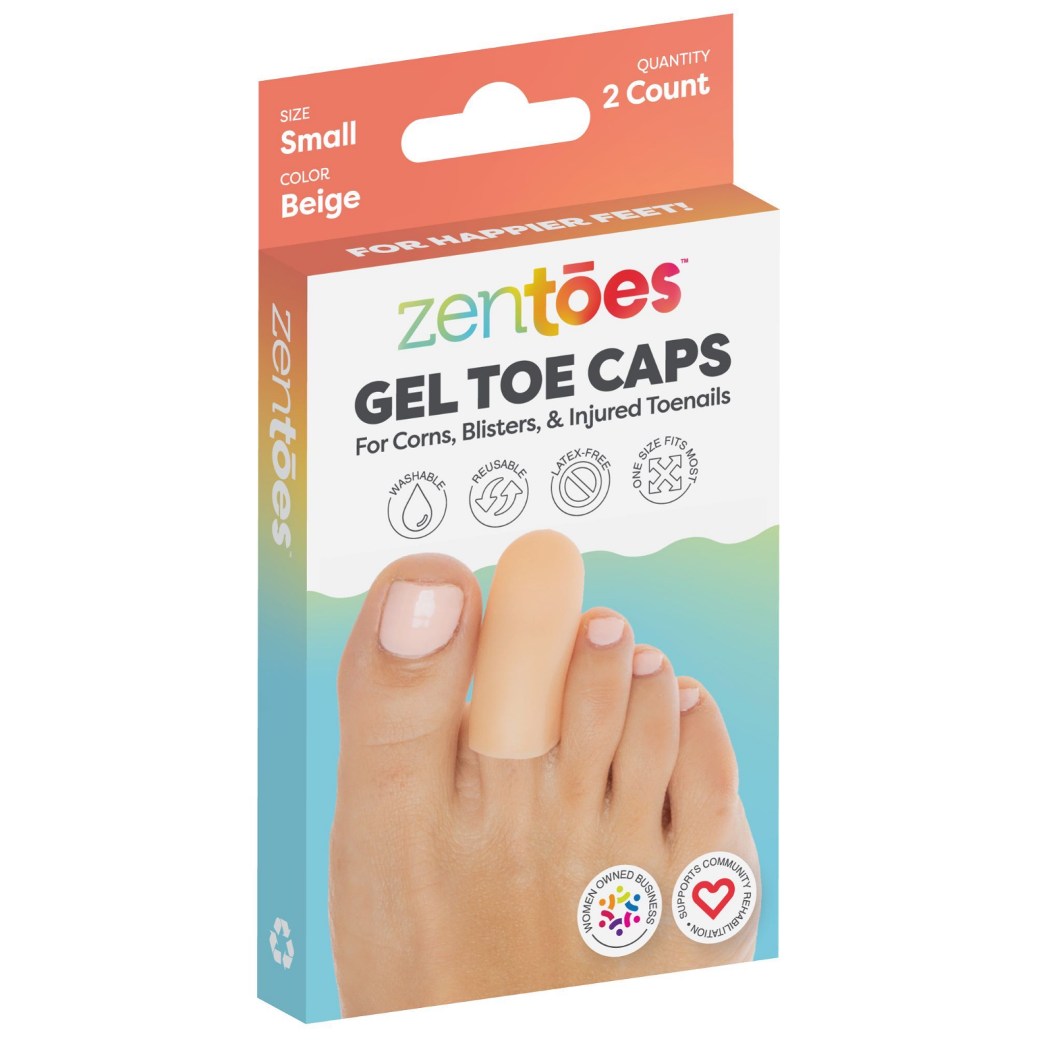 slide 1 of 5, ZenToes Beige Small Gel Toe Caps 2 Each, 2 ct