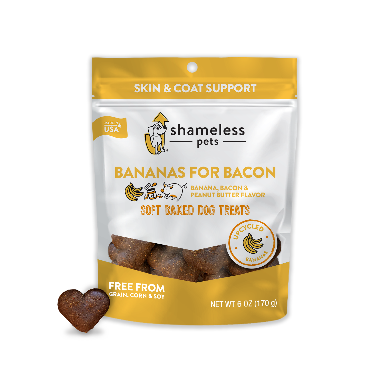 slide 1 of 2, Shameless Pets Soft Baked Bananas for Bacon Dog Treats 6 oz, 6 oz