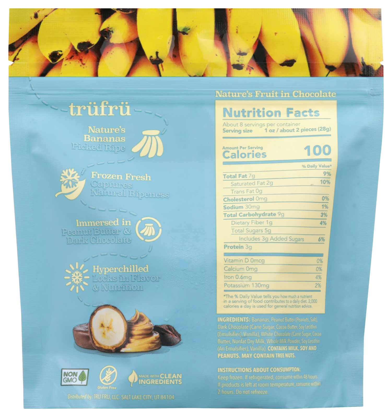 slide 2 of 2, Tru Fru Frozen Bananas in Dark Chocolate & Peanut Butter, 8oz, 8 oz