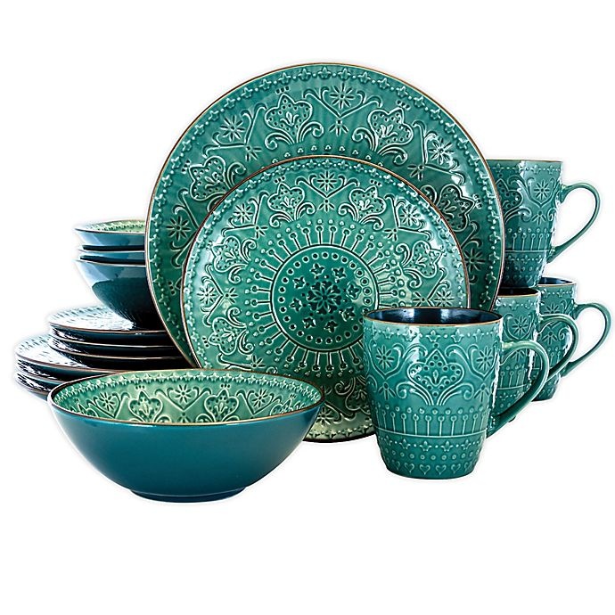 slide 1 of 9, Elama Sea Foam Dinnerware Set, 16 ct